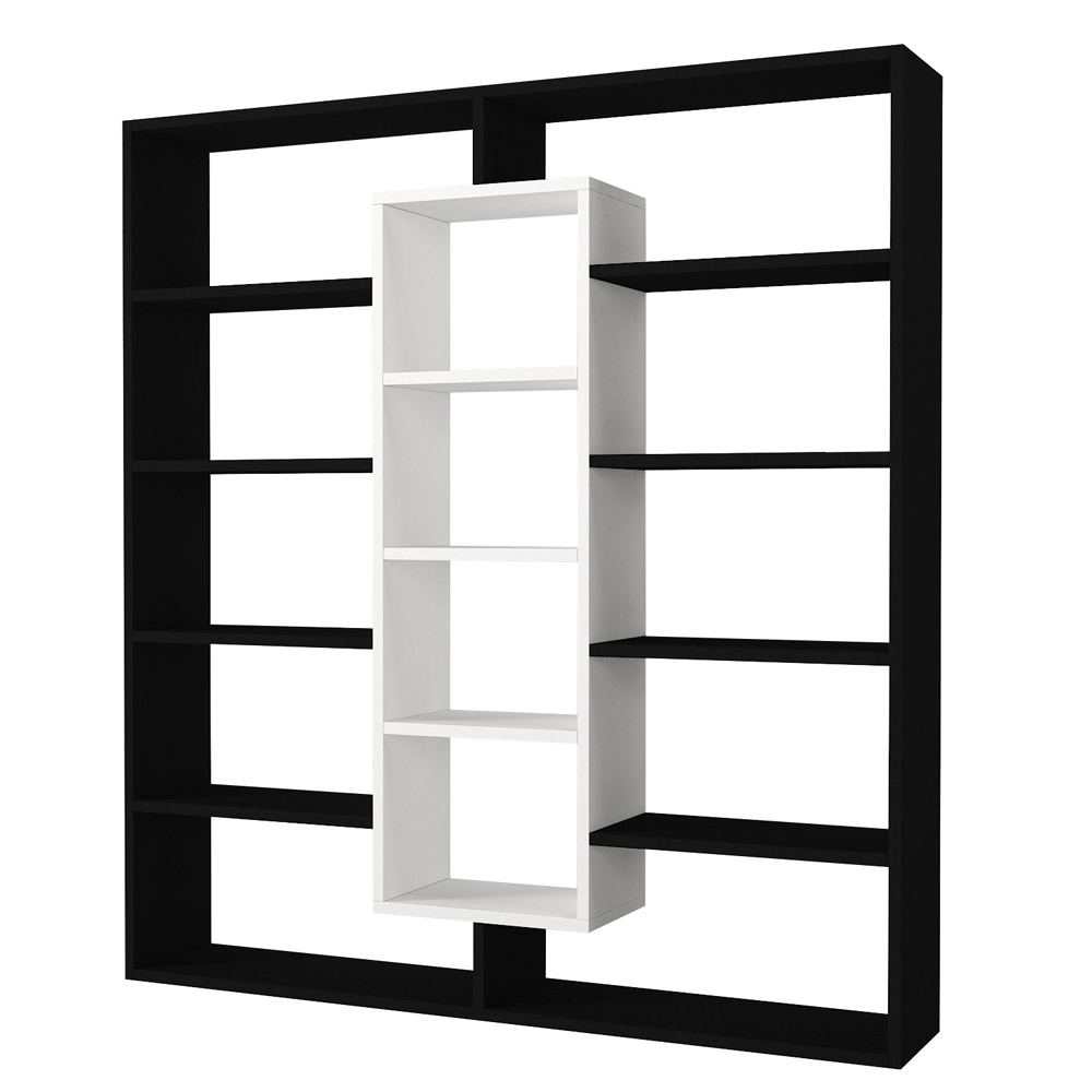 Zafira Wooden Bookcase With 14 Shelves In Black And White