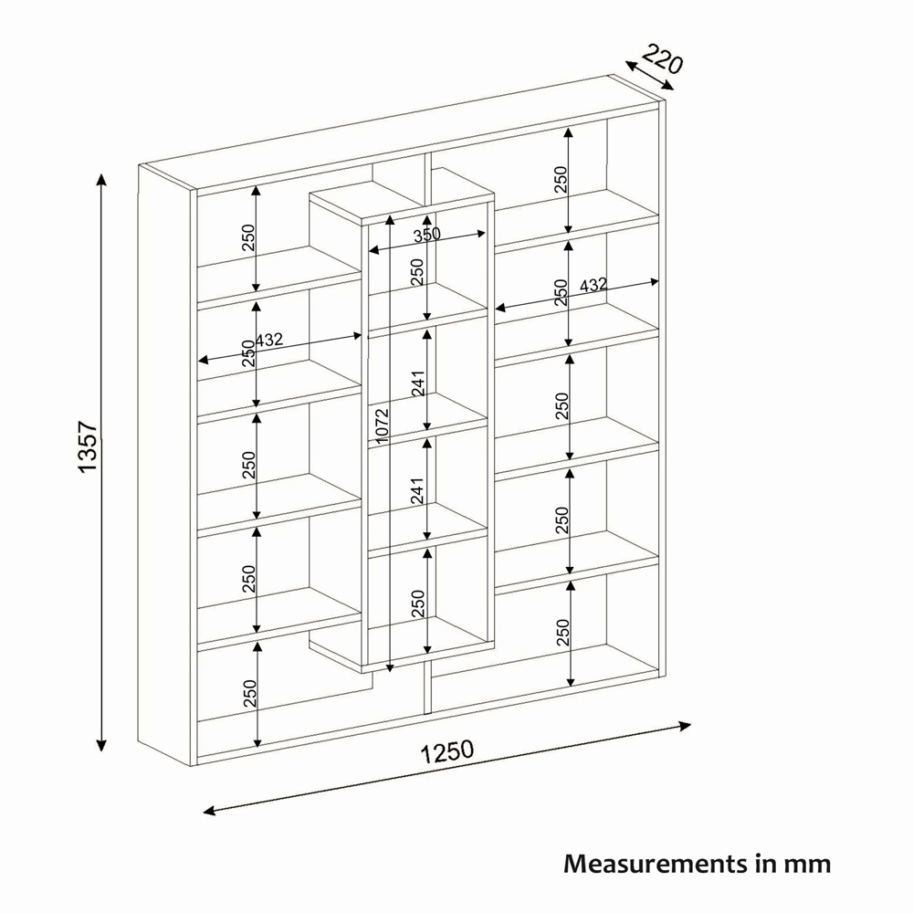 Zafira Wooden Bookcase With 14 Shelves In Black And White