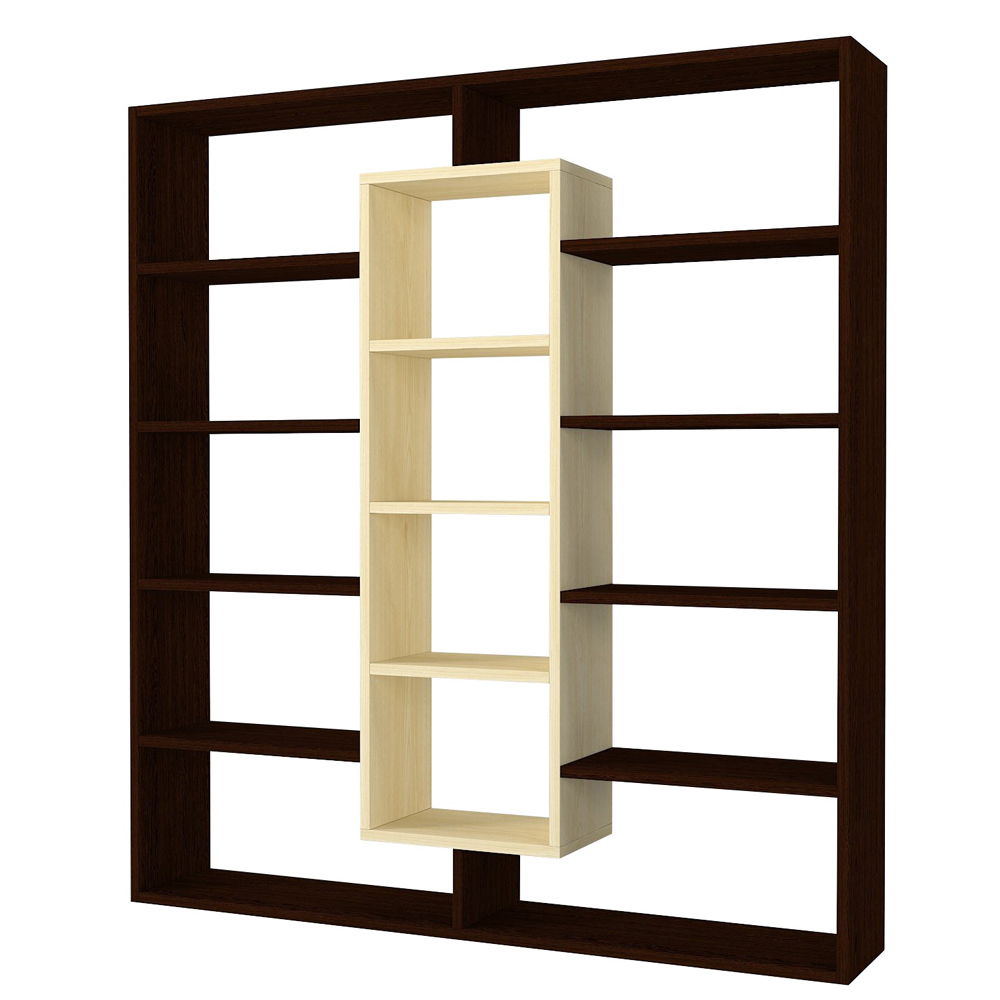 Zafira Wooden Bookcase With 14 Shelves In Oak And Brown