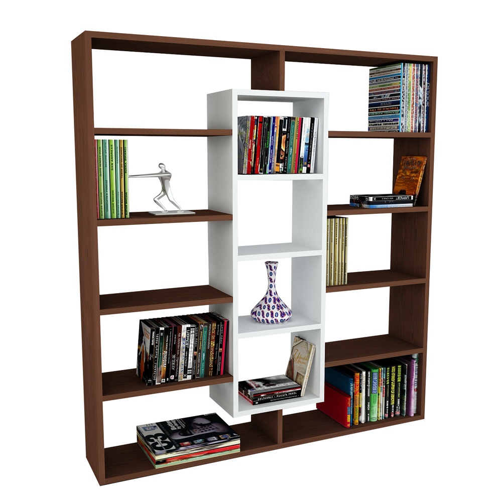 Zafira Wooden Bookcase With 14 Shelves In Wenge And White