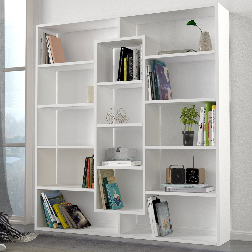 Zafira Wooden Bookcase With 14 Shelves In White