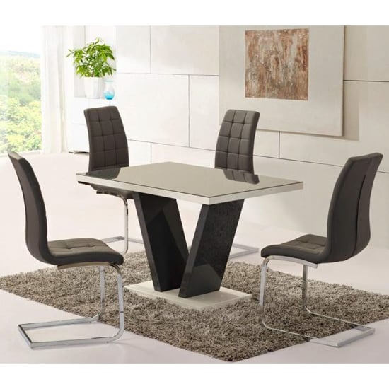 Zagreb Grey High Gloss Dining Table With 4 Torres Grey Chairs