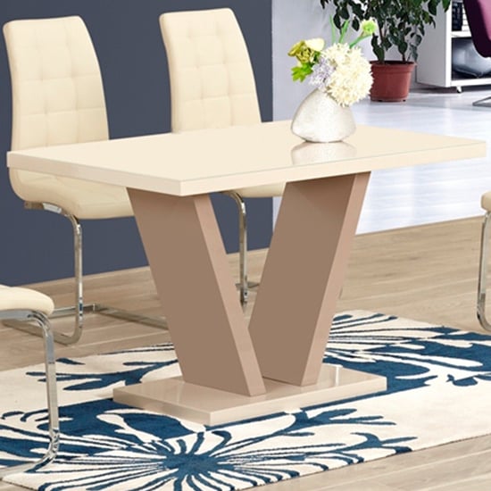 Zagreb High Gloss 120cm Dining Table In Cream And Taupe