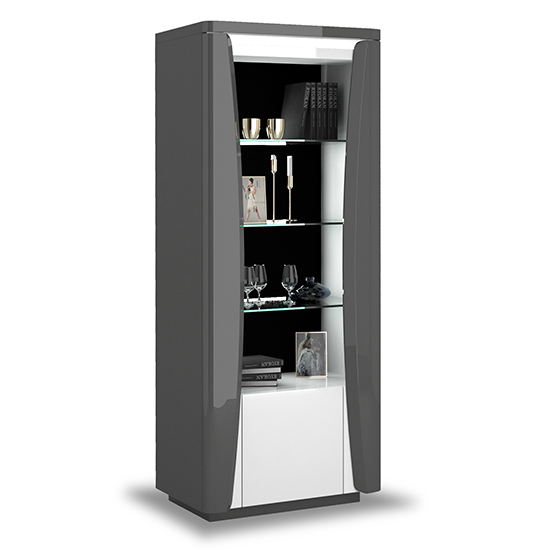 Zaire Gloss Display Cabinet In Grey With 1 Door And LED_2