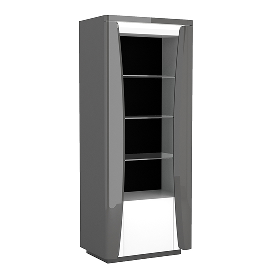 Zaire Gloss Display Cabinet In Grey With 1 Door And LED_3