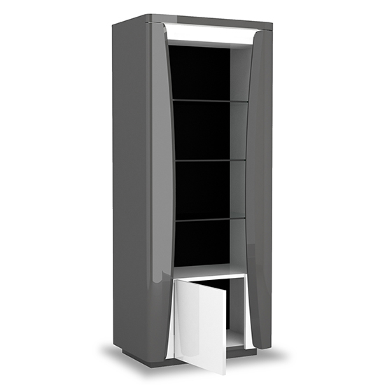Zaire Gloss Display Cabinet In Grey With 1 Door And LED_4
