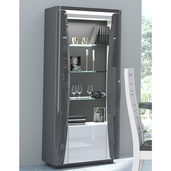 Zaire Gloss Display Cabinet In Grey With 1 Door And LED_1