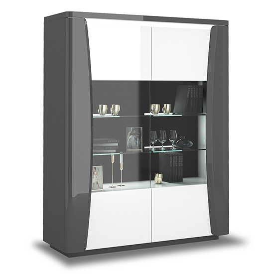 Zaire Gloss Display Cabinet In Grey With 2 Doors And LED_2