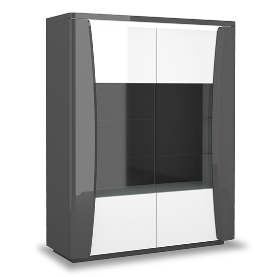 Zaire Gloss Display Cabinet In Grey With 2 Doors And LED_3