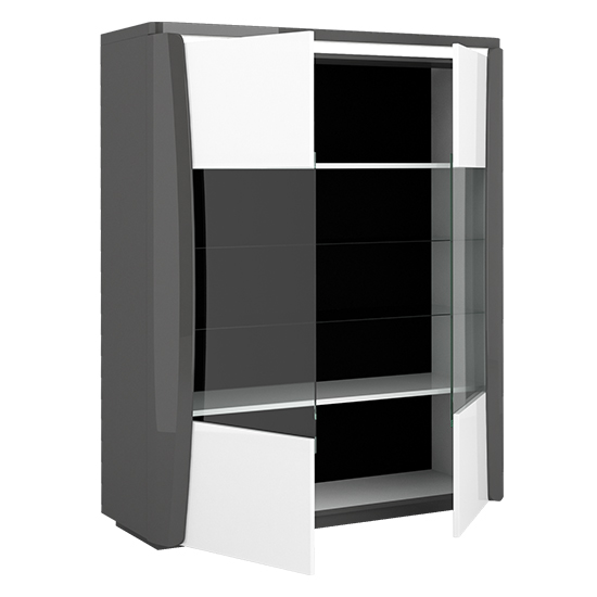 Zaire Gloss Display Cabinet In Grey With 2 Doors And LED_4