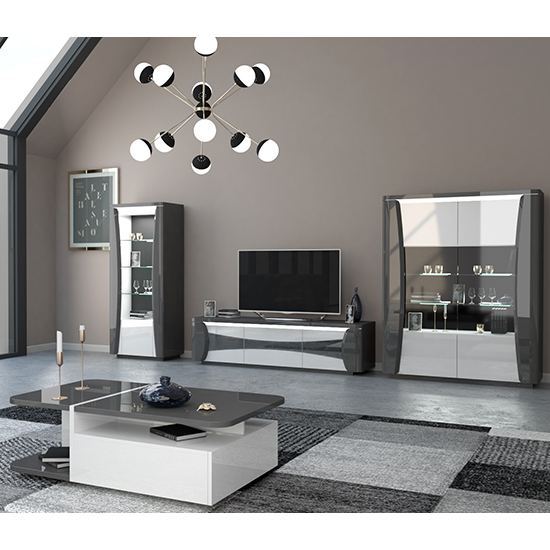 Zaire Gloss Display Cabinet In Grey With 2 Doors And LED_5