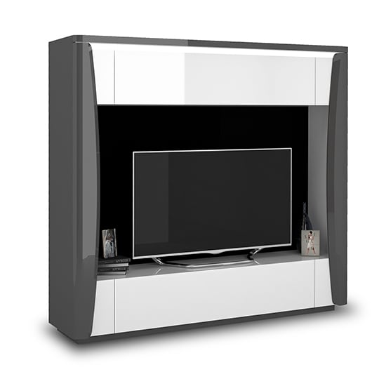 Zaire Gloss Entertainment Unit In White And Grey With LED