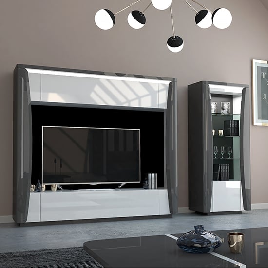 Zaire Gloss Entertainment Unit In White And Grey With LED_5