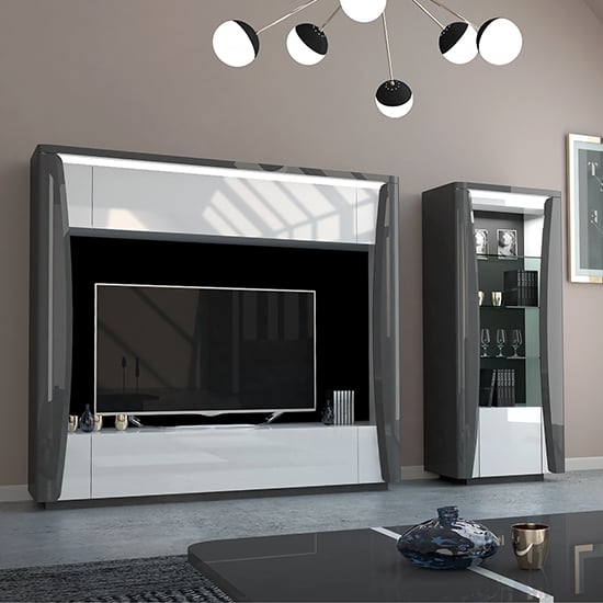 Zaire Gloss Entertainment Unit In White And Grey With LED