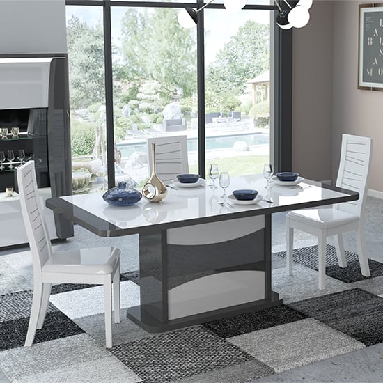 Zaire Extending High Gloss Dining Table In White And Grey_4