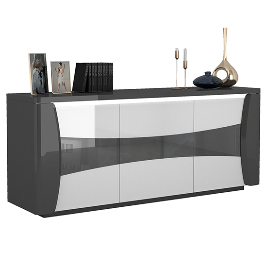 Zaire Gloss Sideboard In White Grey With 3 Doors And LED_2