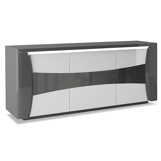 Zaire Gloss Sideboard In White Grey With 3 Doors And LED_3