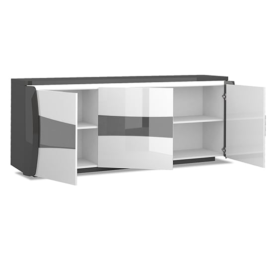 Zaire Gloss Sideboard In White Grey With 3 Doors And LED_4