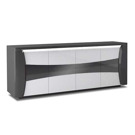 Zaire Gloss Sideboard In White Grey With 4 Doors And LED_3