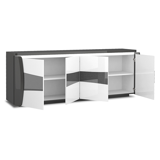 Zaire Gloss Sideboard In White Grey With 4 Doors And LED_4