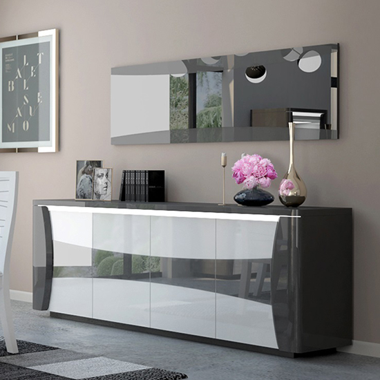 Zaire Gloss Sideboard In White Grey With 4 Doors And LED_5