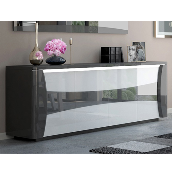 Zaire Gloss Sideboard In White Grey With 4 Doors And LED