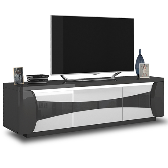 Zaire Gloss TV Stand In White Grey With 3 Doors And LED_2