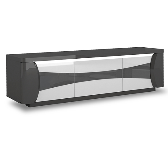 Zaire Gloss TV Stand In White Grey With 3 Doors And LED_3