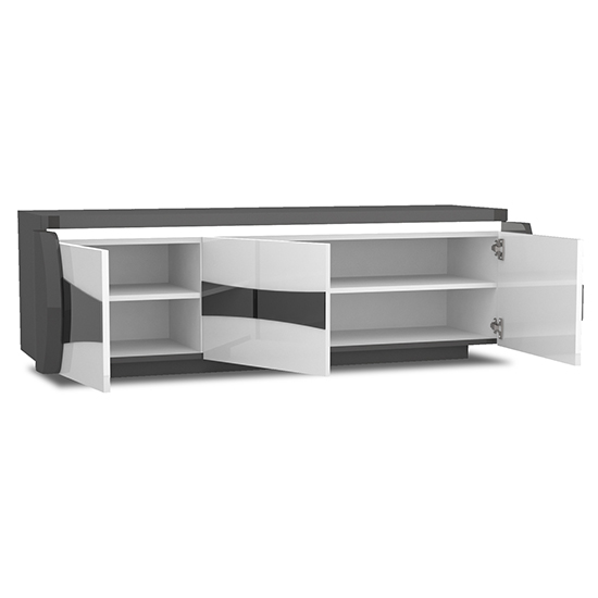 Zaire Gloss TV Stand In White Grey With 3 Doors And LED_4