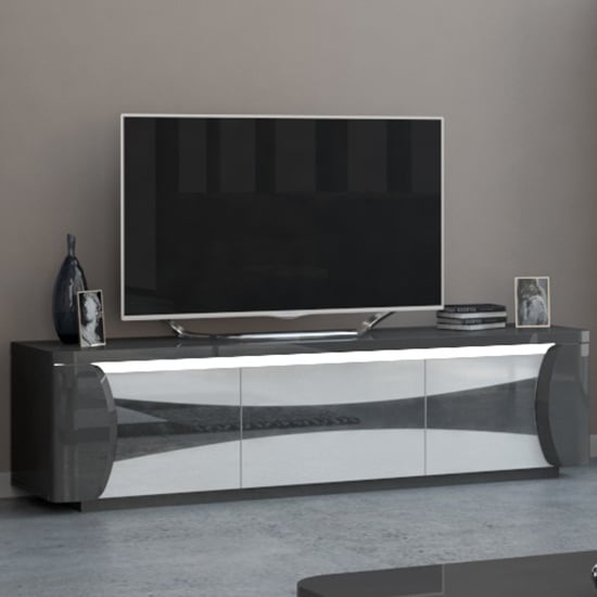 Zaire Gloss TV Stand In White Grey With 3 Doors And LED_1