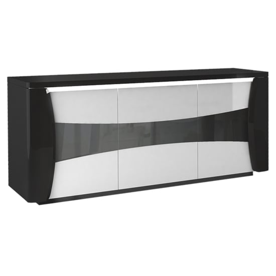 Product photograph of Zaire Led Sideboard In Black And White High Gloss With 3 Doors from Furniture in Fashion