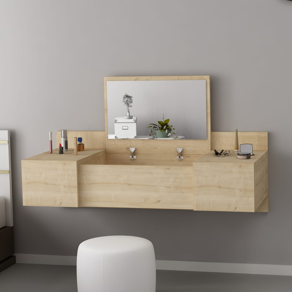 Zakkum Wooden Wall Mounted Dressing Table with Mirror in Sapphire Oak