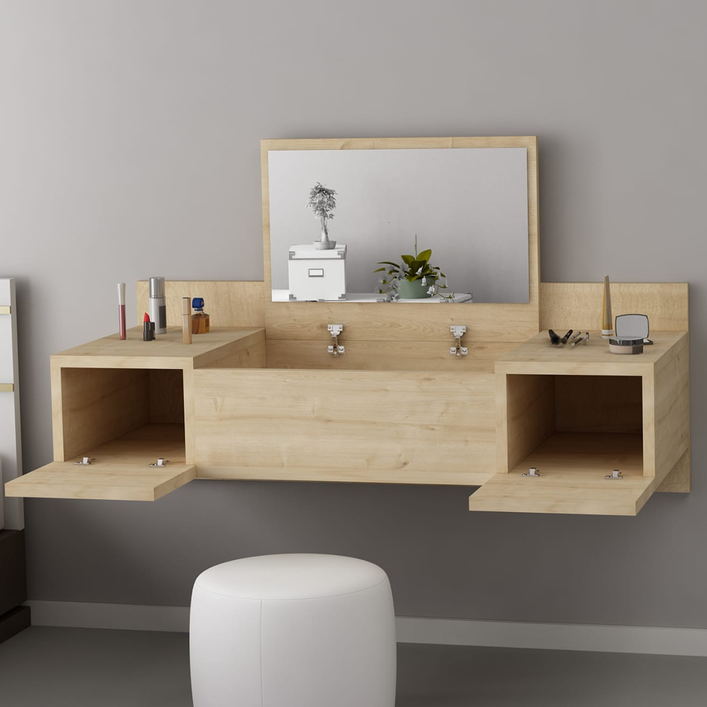 Zakkum Wooden Wall Mounted Dressing Table with Mirror in Sapphire Oak