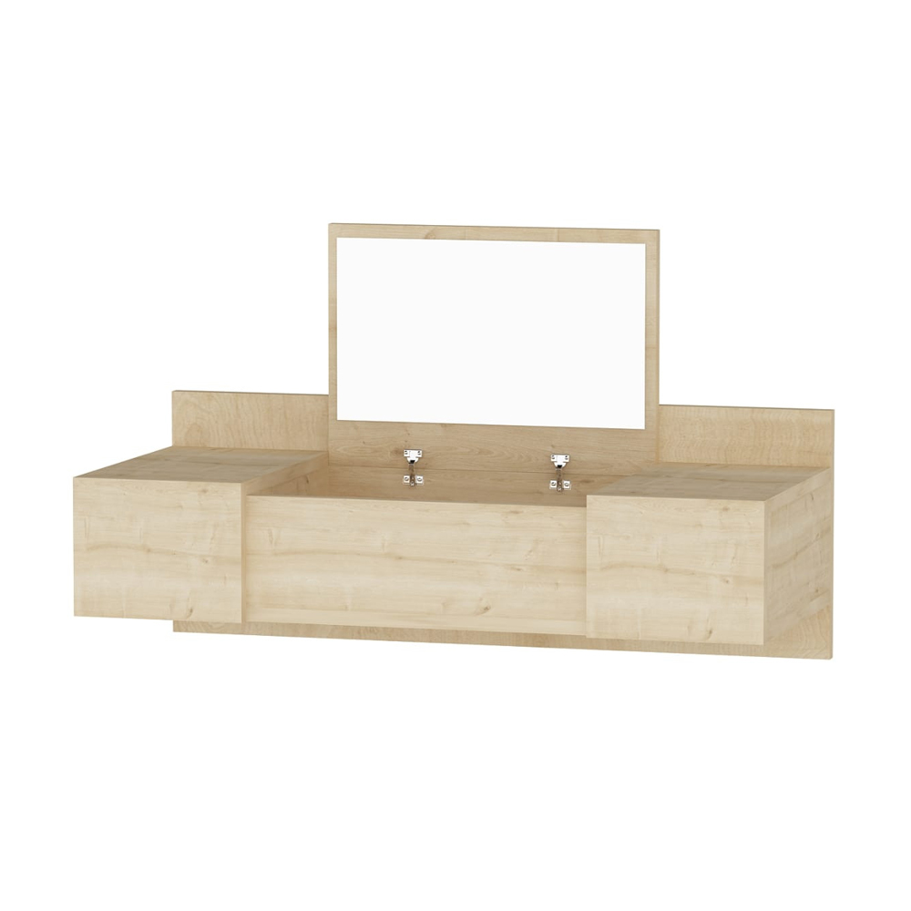 Zakkum Wooden Wall Mounted Dressing Table with Mirror in Sapphire Oak