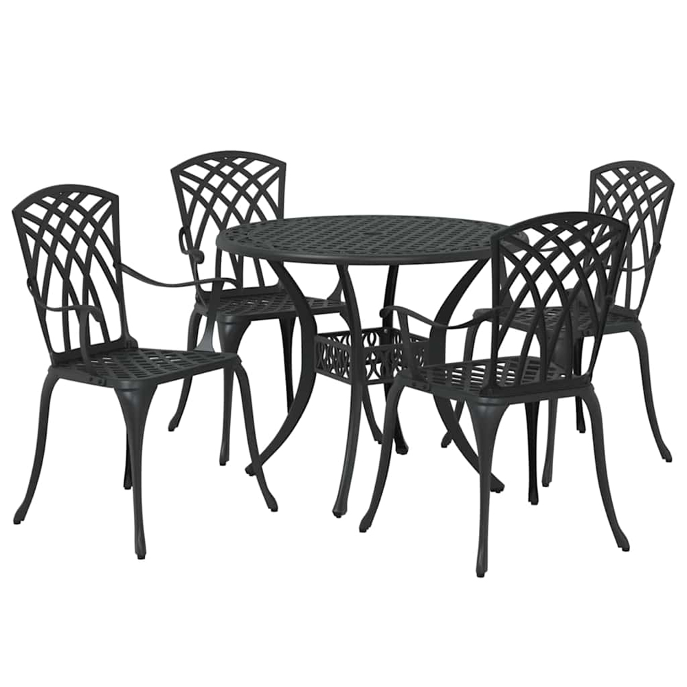 Zanaro Garden Aluminium Intricate Mesh Dining Table with 4 Chairs in Black