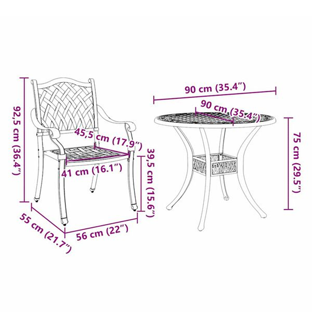Zanaro Garden Aluminium Intricate Mesh Dining Table with 4 Chairs in Black