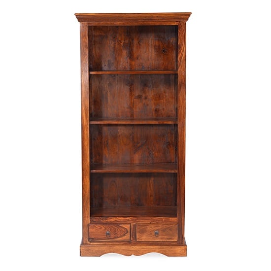 Zander Wooden Bookcase In Sheesham Hardwood With 2 Drawers_3