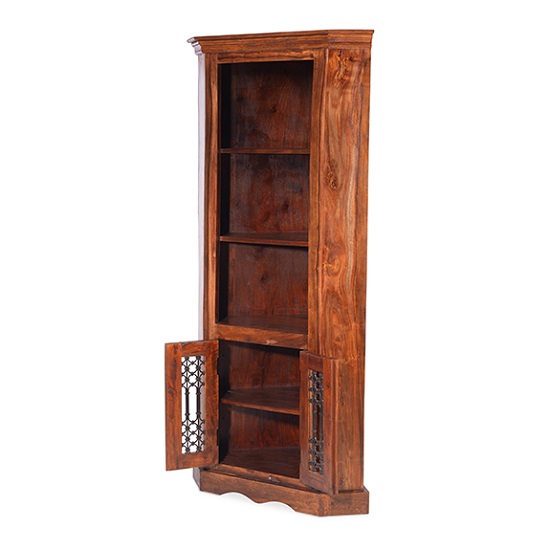 Zander Wooden Corner Display Unit In Sheesham Hardwood Furniture in