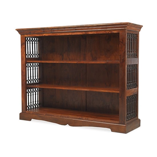 Zander Wooden Low Bookcase In Sheesham Hardwood