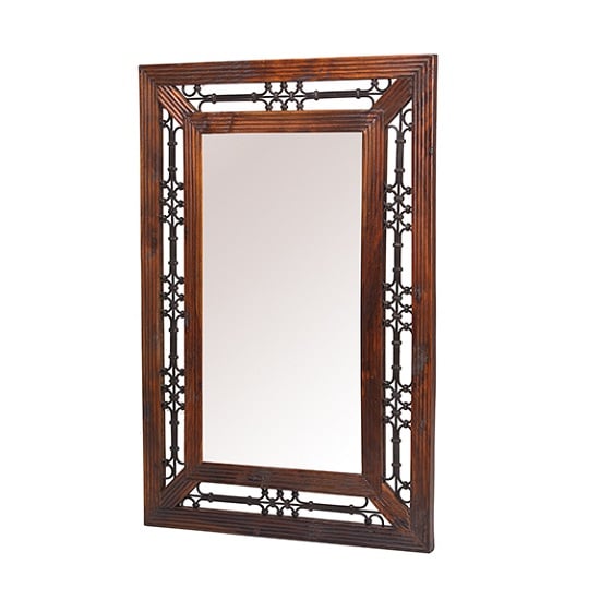 Zander Wooden Wall Mirror In Sheesham Hardwood With Ironwork