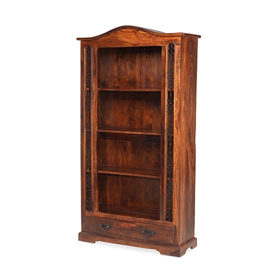 Zander Wooden Bookcase Wide In Sheesham Hardwood With 1 Drawer
