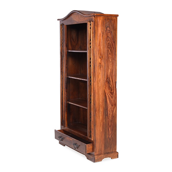 Zander Wooden Bookcase Wide In Sheesham Hardwood With 1 Drawer_2