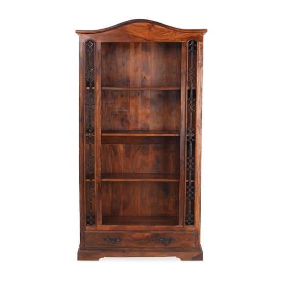 Zander Wooden Bookcase Wide In Sheesham Hardwood With 1 Drawer_3