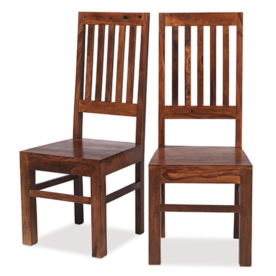Read more about Zander wooden high back dining chairs in a pair with round legs