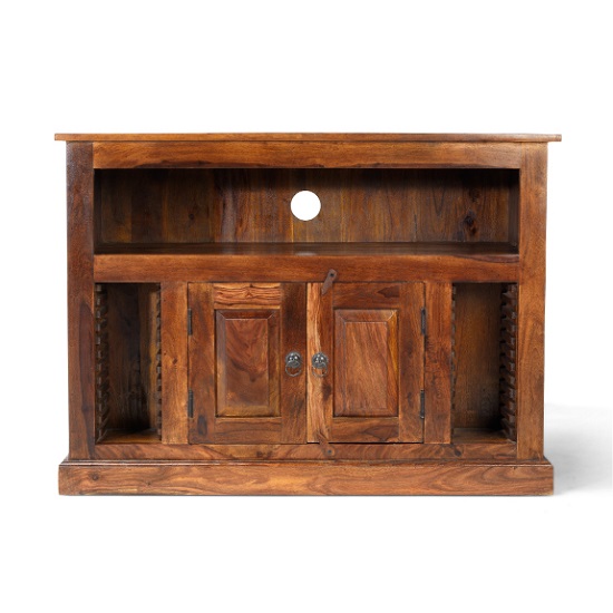 Zander Wooden TV Cabinet In Sheesham Hardwood With 2 Doors_3
