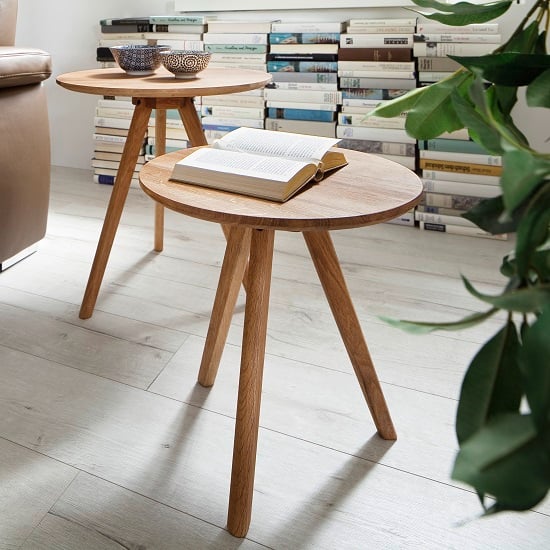 2 Coffee Tables Round In Solid Oak, Small Round Side Tables Uk
