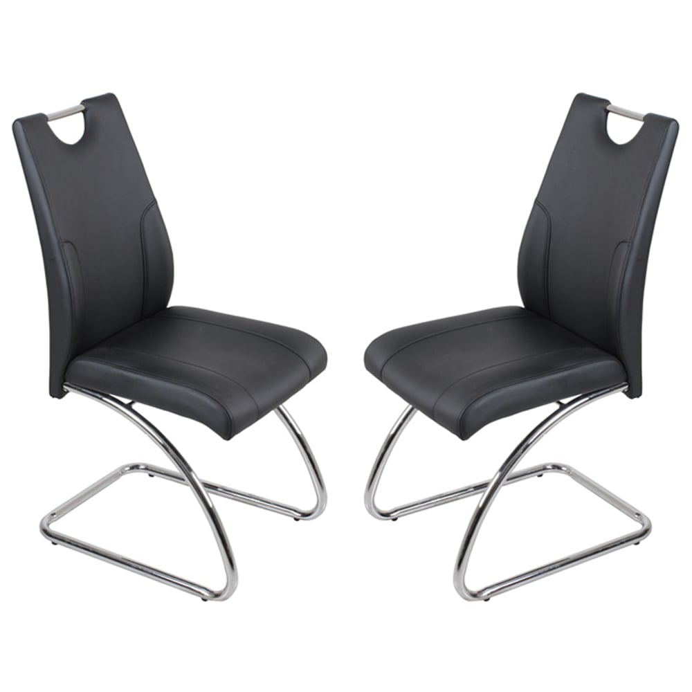 Zanesville Black Leather Dining Chairs With Chrome Legs In Pair
