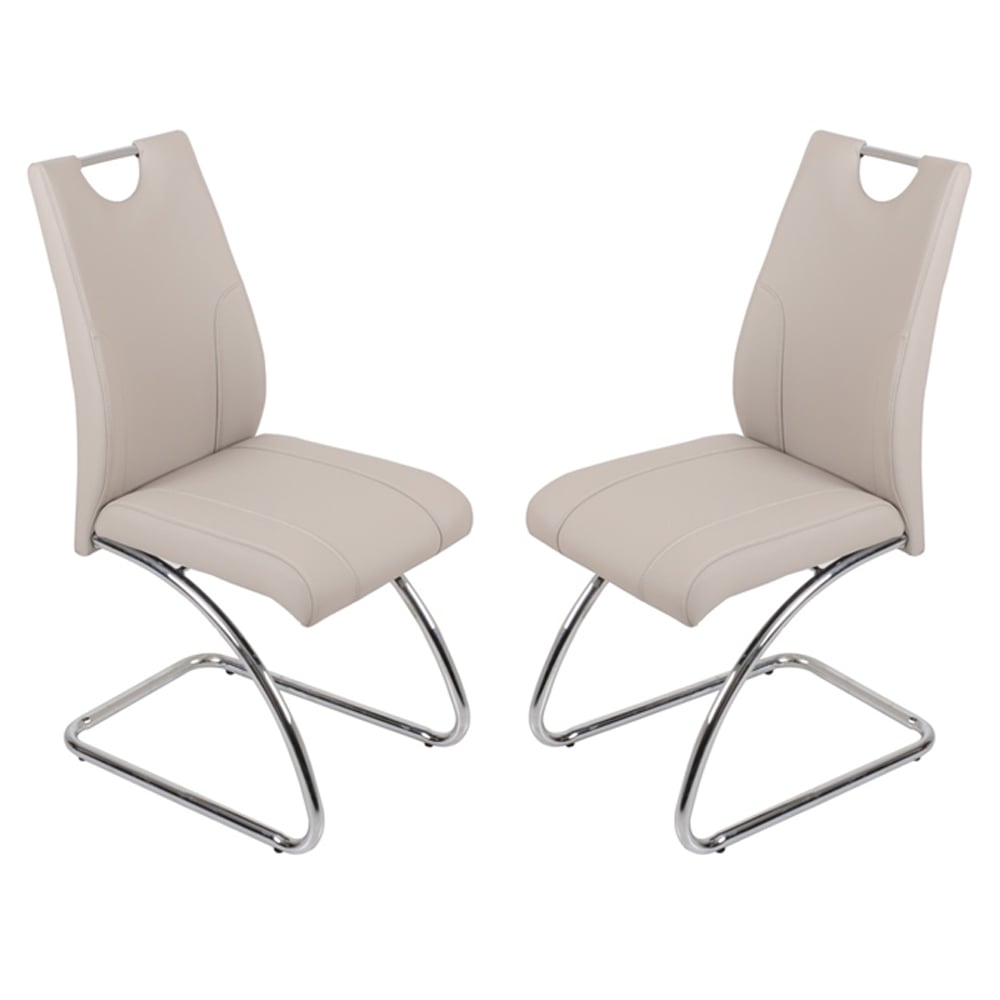 Zanesville Champagne Leather Dining Chairs With Chrome Legs In Pair