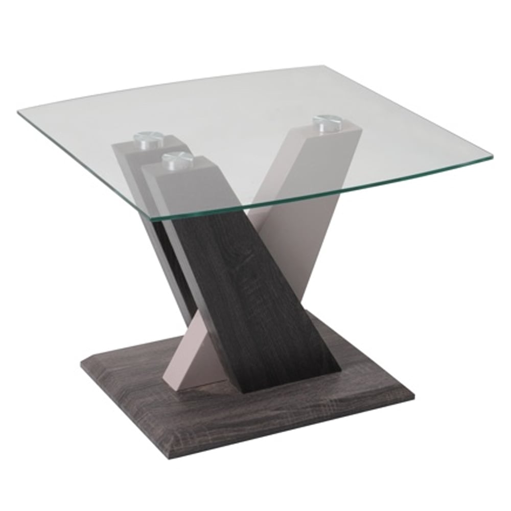 Zanesville Clear Glass End Table With Dark Grey Wooden Base
