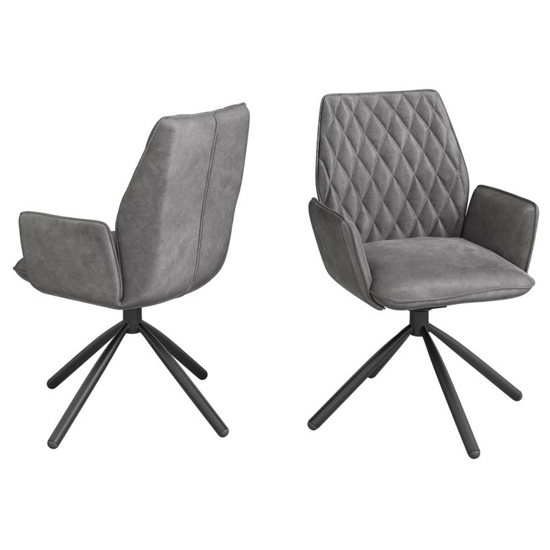 Product photograph of Zekrot Swivel Dark Grey Velvet Fabric Dining Chairs In Pair from Furniture in Fashion